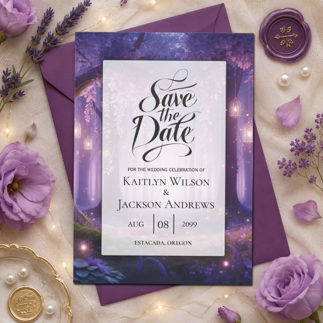 Save The Date Mariage dans la forêt enchantée de Violet à minuit (Créateur téléchargé)