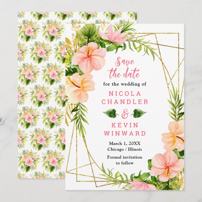 Save The Date Mariage dans la Jungle Tropicale avec Feuillage (Devant / Derrière)