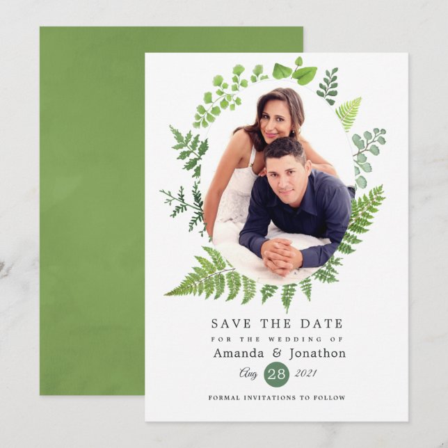 Save The Date Mariage dans la verdure de la forêt boisée (Devant / Derrière)