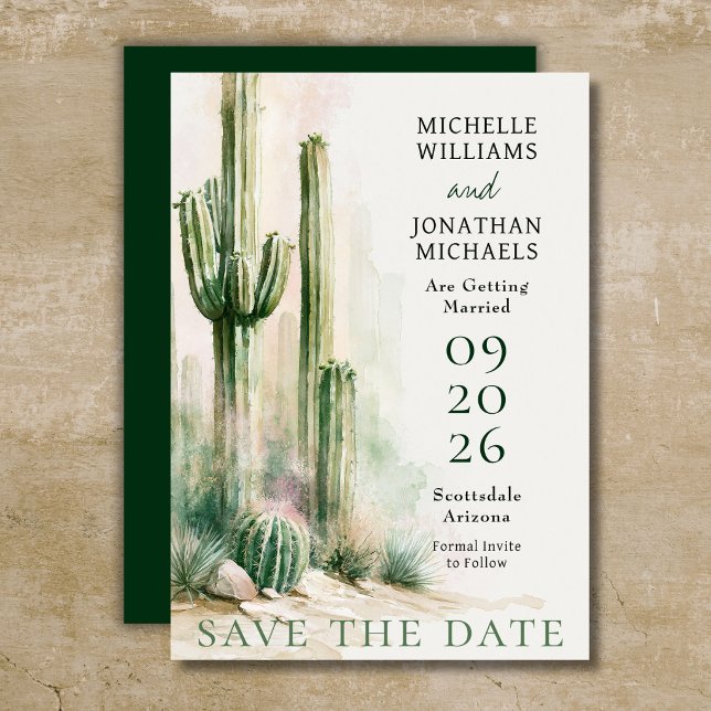 Save The Date Mariage dans le désert sud-occidental au cactus aq (Watercolor Cactus Southwestern Desert Wedding Save The Date)