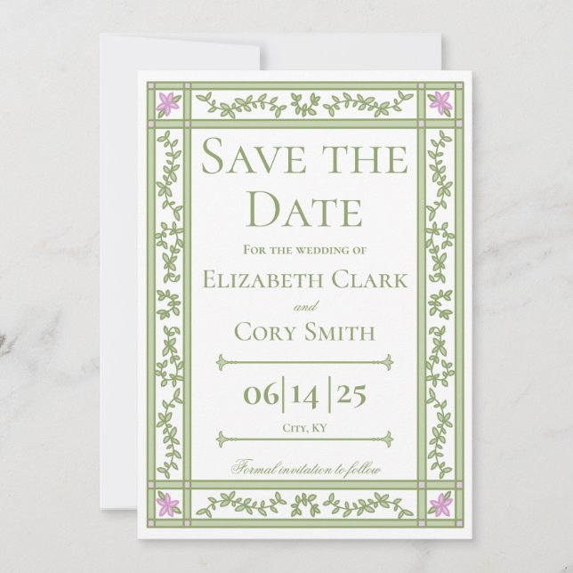 Save The Date Mariage dans le jardin botanique fleuri vert (Devant)