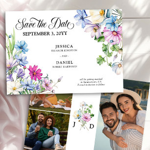 Save The Date Mariage dans le jardin fleur sauvage 3 Monogramme 