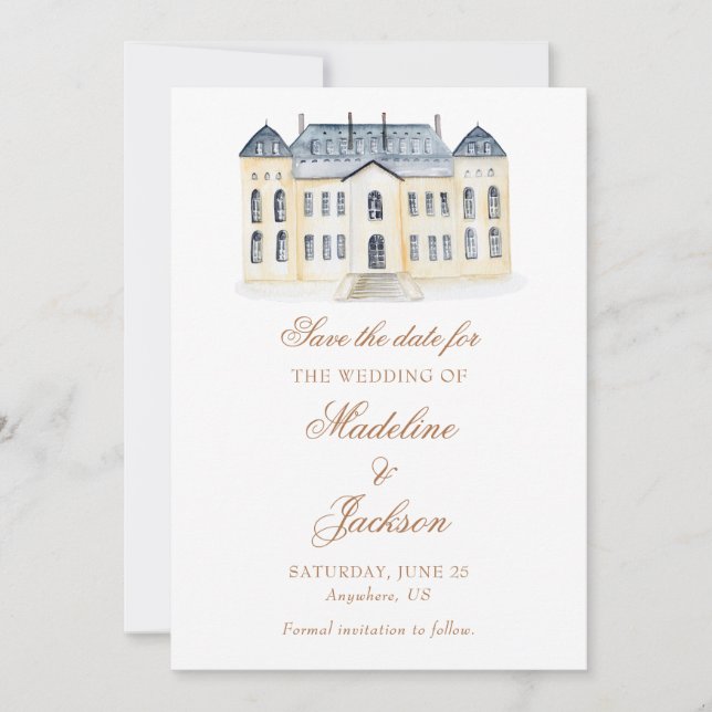 Save The Date Mariage dans un Manoir Anglais à l'Aquarelle (Devant)