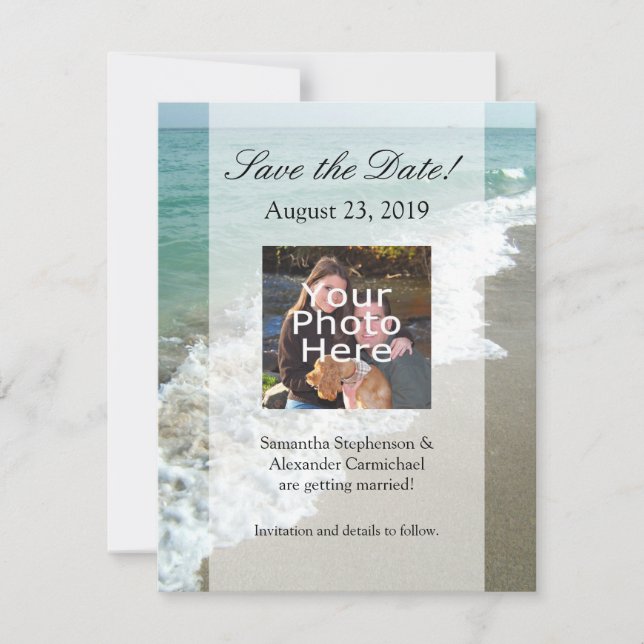 Save The Date Mariage dans une Destination de Plage Pittoresque (Devant)