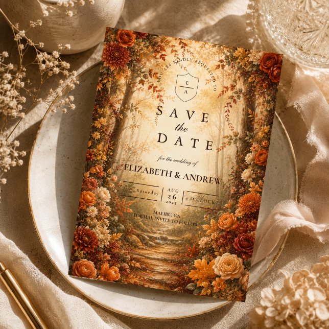 Save The Date Mariage dans une forêt automnale enchantée (Créateur téléchargé)