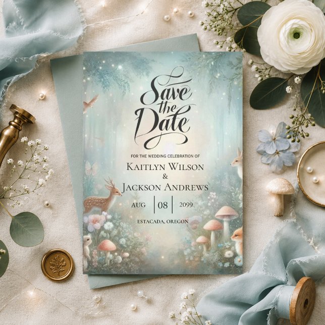 Save The Date Mariage dans une forêt enchantée de sarcelle et de (Créateur téléchargé)