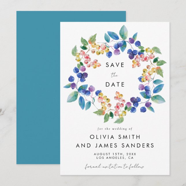 Save The Date Mariage d'aquarelle Berry (Devant / Derrière)