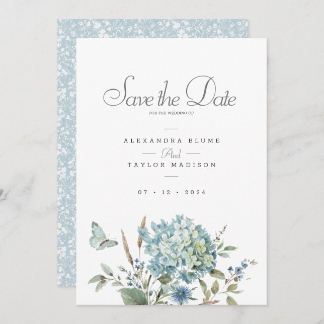 Save The Date Mariage d'aquarelle bleu bohème (Devant / Derrière)