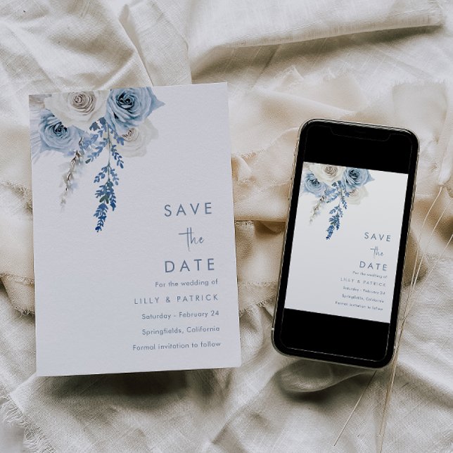 Save The Date Mariage d'aquarelle bleu et blanc (Créateur téléchargé)
