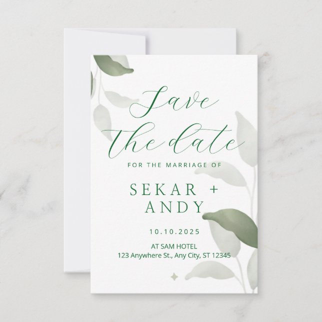 Save The Date Mariage d'aquarelle botanique (Devant)