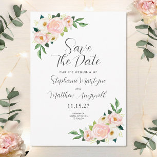 Save The Date Mariage d'aquarelle botanique de rose pâle