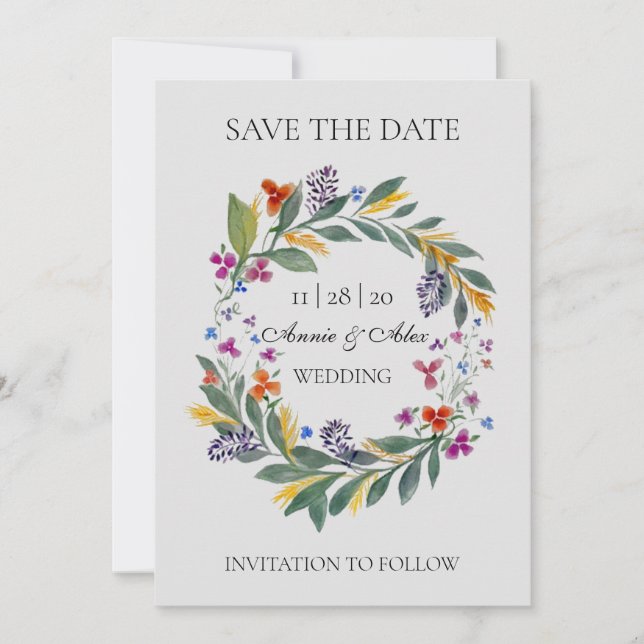 Save The Date Mariage d'aquarelle d'automne Rustique Wreath (Devant)