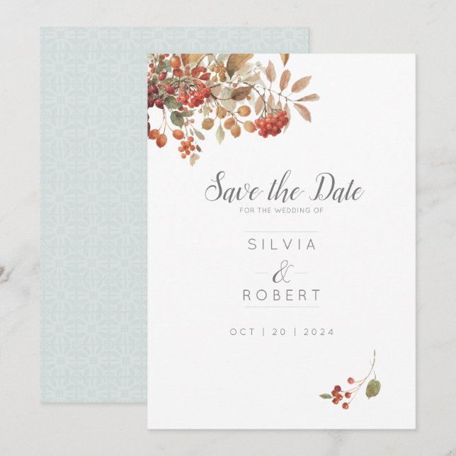 Save The Date Mariage d'aquarelle de feuillage de automne rustiq (Devant / Derrière)