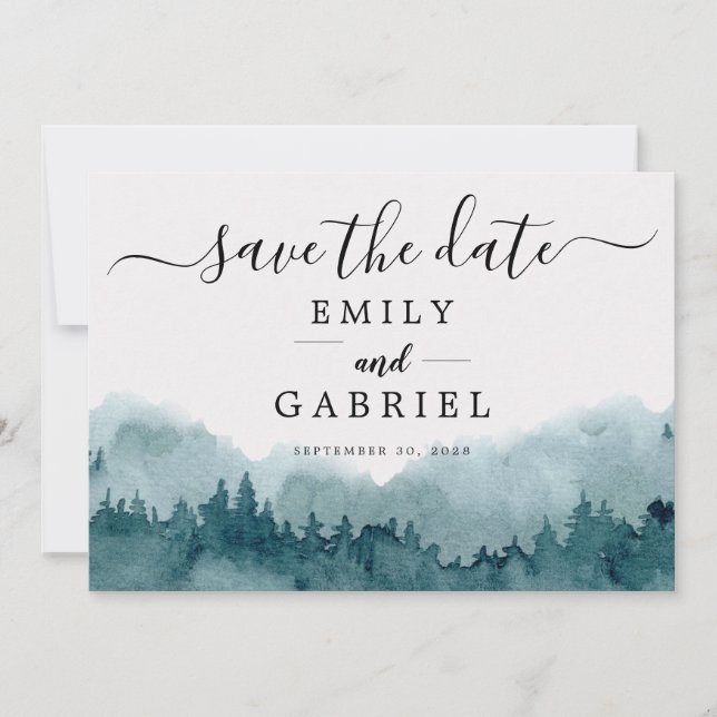 Save The Date Mariage d'aquarelle de forêt (Devant)