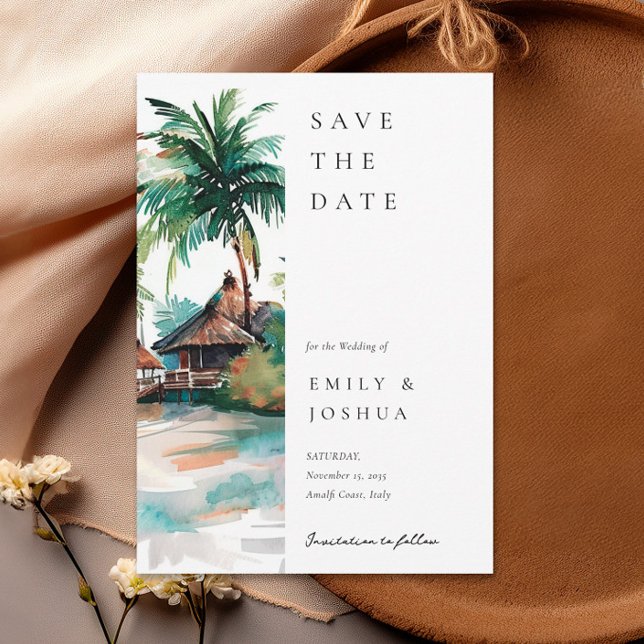 Save The Date Mariage d'aquarelle de plage Tropical (Créateur téléchargé)