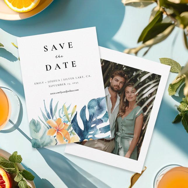 Save The Date Mariage d'aquarelle d'été florale tropicale (Créateur téléchargé)