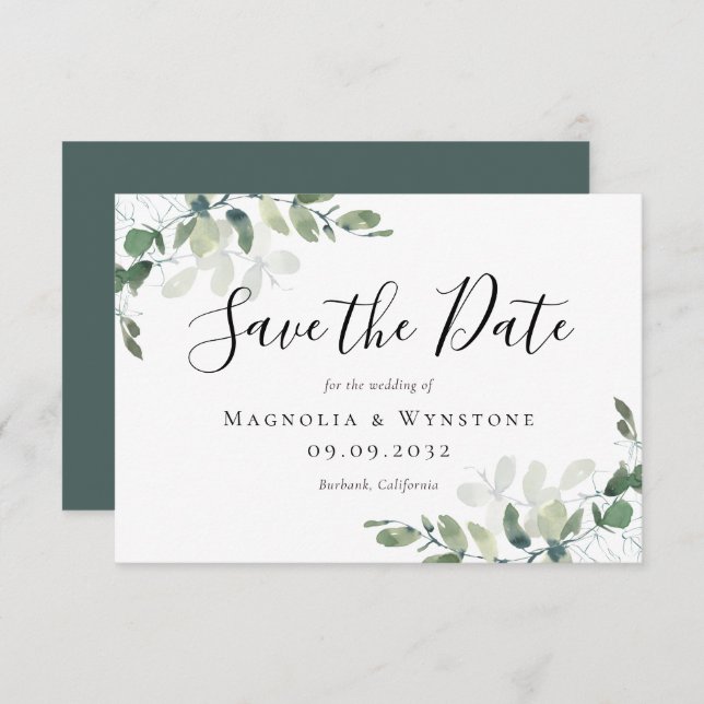 Save The Date mariage d'aquarelle Eucalyptus 3,5 x 5 (Devant / Derrière)