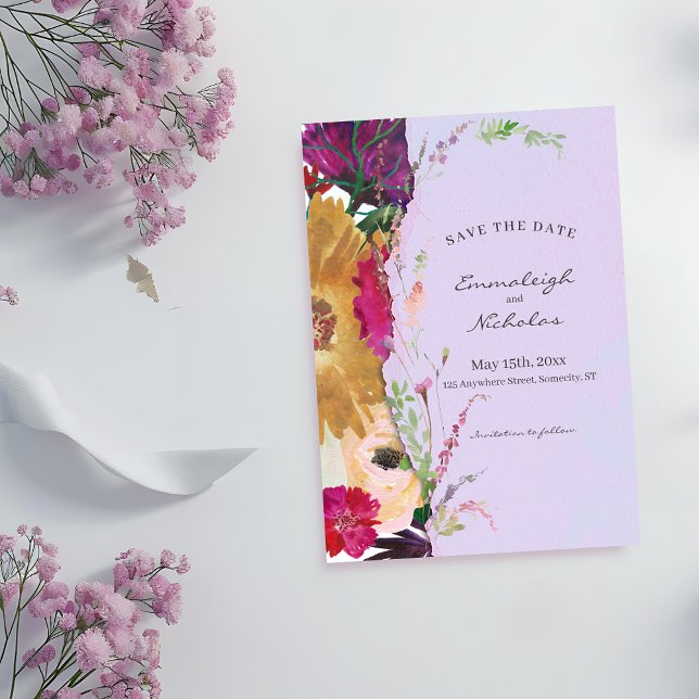 Save The Date Mariage d'aquarelle Fleur sauvage en papier déchir (Créateur téléchargé)