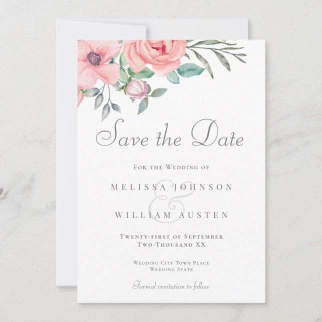 Save The Date Mariage d'aquarelle floral bleu Bourgogne (Devant)