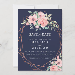 Save The Date Mariage d'aquarelle florale de cuivre géométrique 