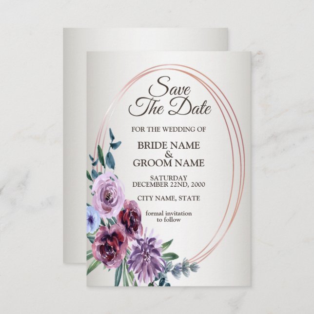 Save The Date Mariage d'aquarelle géométrique rose-rouge (Devant / Derrière)