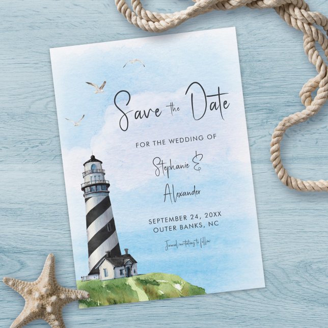 Save The Date Mariage d'aquarelle marine phare (Créateur téléchargé)
