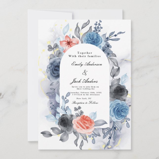Save The Date Mariage d'aquarelle moderne Rose bleu (Devant)