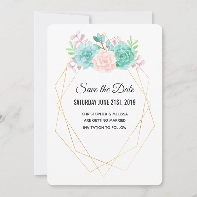 Save The Date Mariage d'aquarelle moderne rose et vert (Devant)