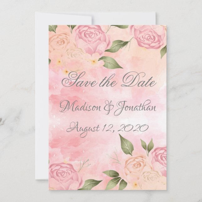 Save The Date Mariage d'aquarelle rose (Devant)