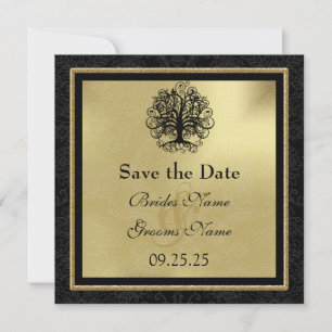 Save The Date Mariage d'arbre d'amour Black et Gold Swirl
