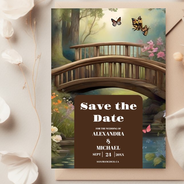 Save The Date Mariage d'arbre d'aquarelle du lac Mountain (Créateur téléchargé)
