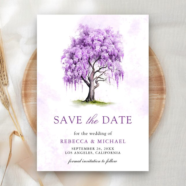 Save The Date Mariage d'arbre floral de la bactérie Purple Wiste (Créateur téléchargé)