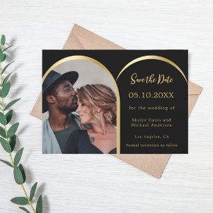 Save The Date Mariage d'arche photo moderne en or noir