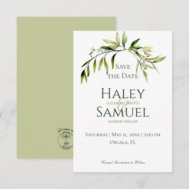 Save The Date Mariage d'armature de verdure rustique (Devant / Derrière)