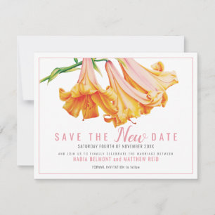 Save The Date mariage d'art floral à lys orangés sauvez la NOUVE