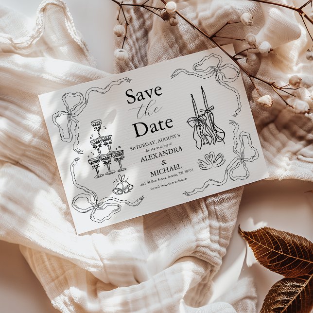 Save The Date Mariage d'art gribouillé noir et blanc (Créateur téléchargé)