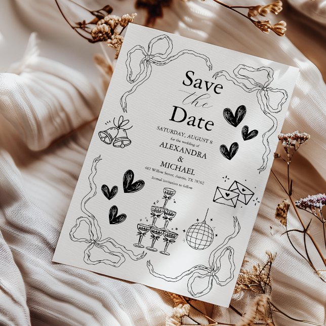 Save The Date Mariage d'art gribouillé noir et blanc (Créateur téléchargé)