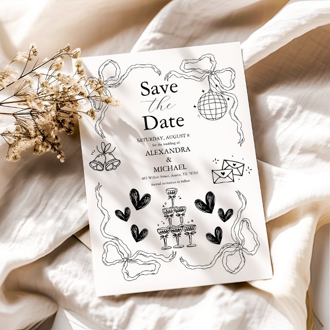 Save The Date Mariage d'art gribouillé noir et blanc (Créateur téléchargé)