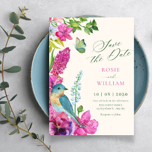 Save The Date Mariage d'art oiseau floral
