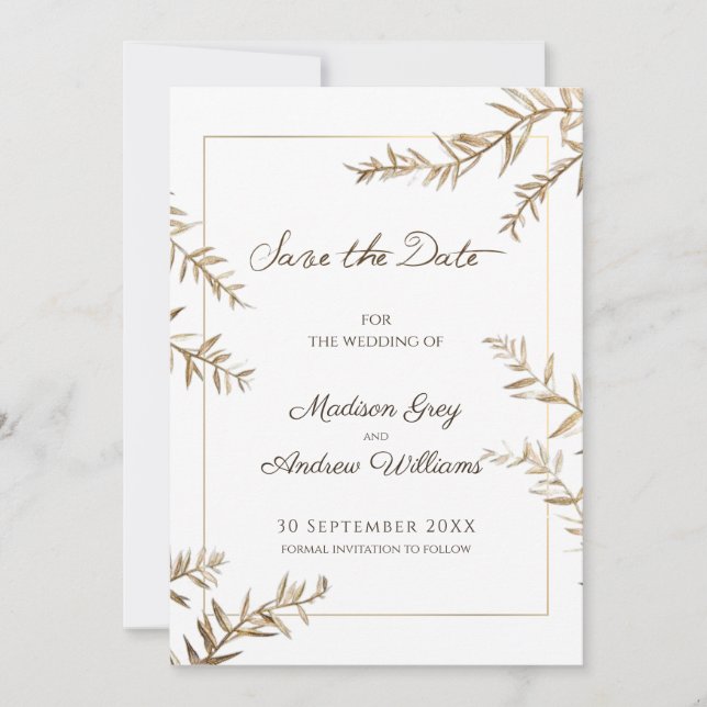 Save The Date Mariage d'automne au feuillage brun élégant (Devant)