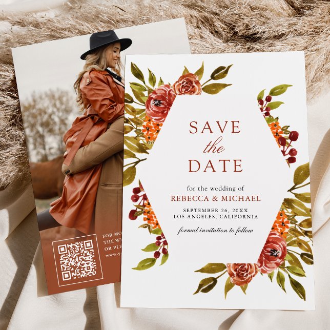 Save The Date Mariage d'automne aux fleurs orange brûlé (Créateur téléchargé)