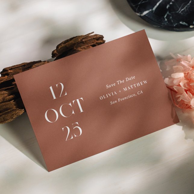 Save The Date Mariage d'automne en Terracotta Profond | Moderne  (Créateur téléchargé)