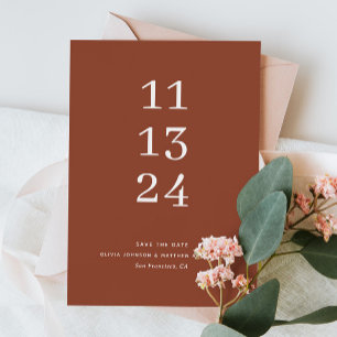 Save The Date Mariage d'automne en terre cuite profonde. Argile