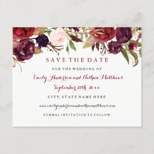 Save The Date Mariage d'automne floral rouge Bourgogne Enregistr