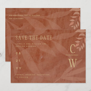 Save The Date Mariage d'automne moderne Terracotta Feuilles doré