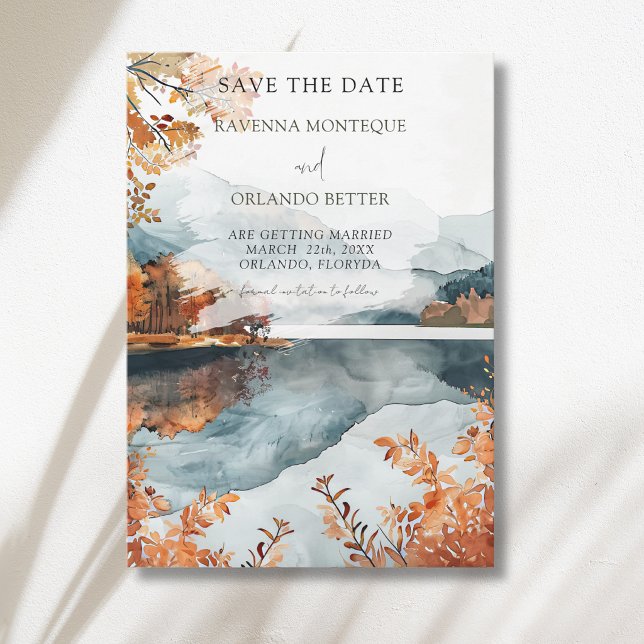 Save The Date Mariage d'automne rustique au bord d'un lac de mon (Créateur téléchargé)