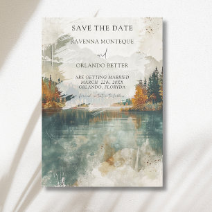 Save The Date Mariage d'automne vintage au bord d'un lac de mont