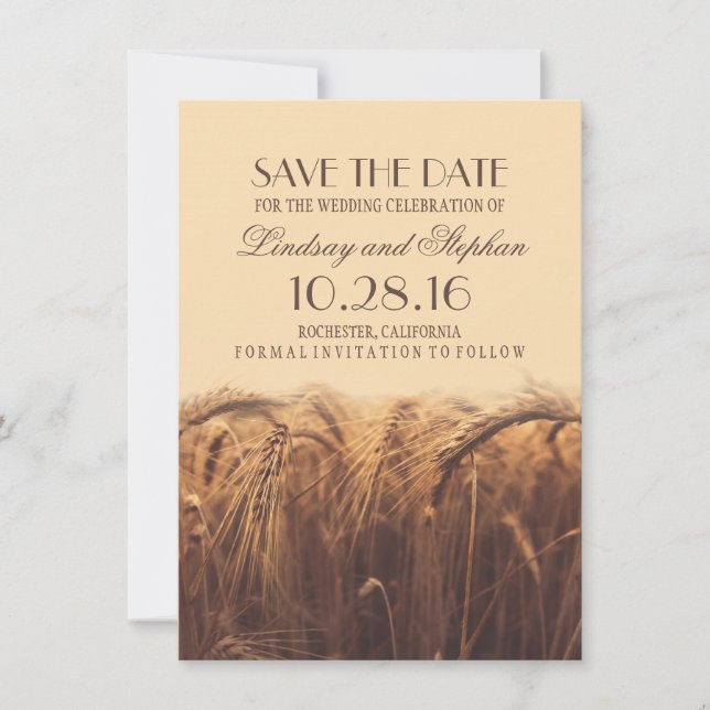 Save The Date Mariage de automne de blé Enregistrer les invitati (Devant)