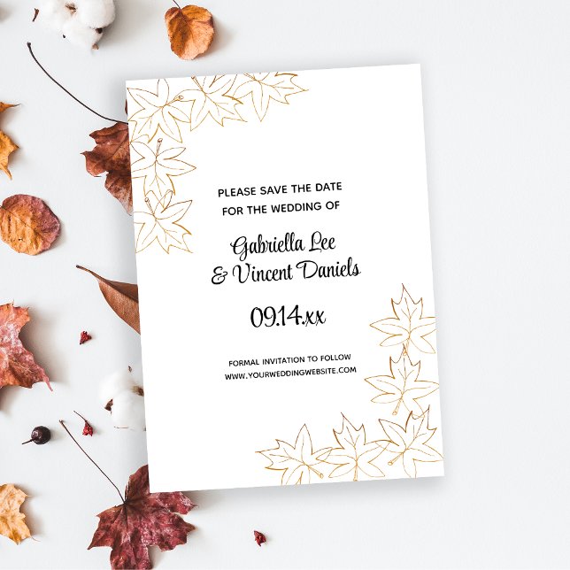 Save The Date Mariage de automne de bord feuille d'érable Enregi (Fall in love with this autumn leaves wedding save the date announcement card.)