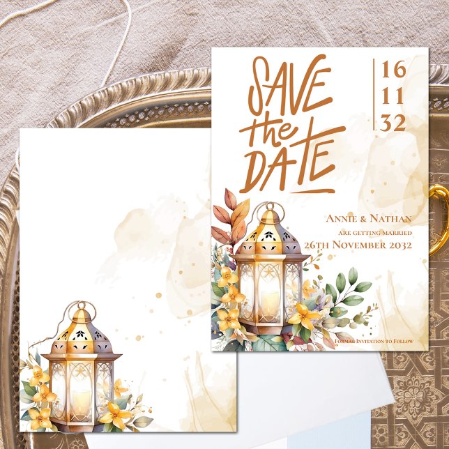 Save The Date Mariage de automne de lanterne jaune Floral Enregi (Yellow Floral Lantern Fall Wedding Save the Date Invitation)